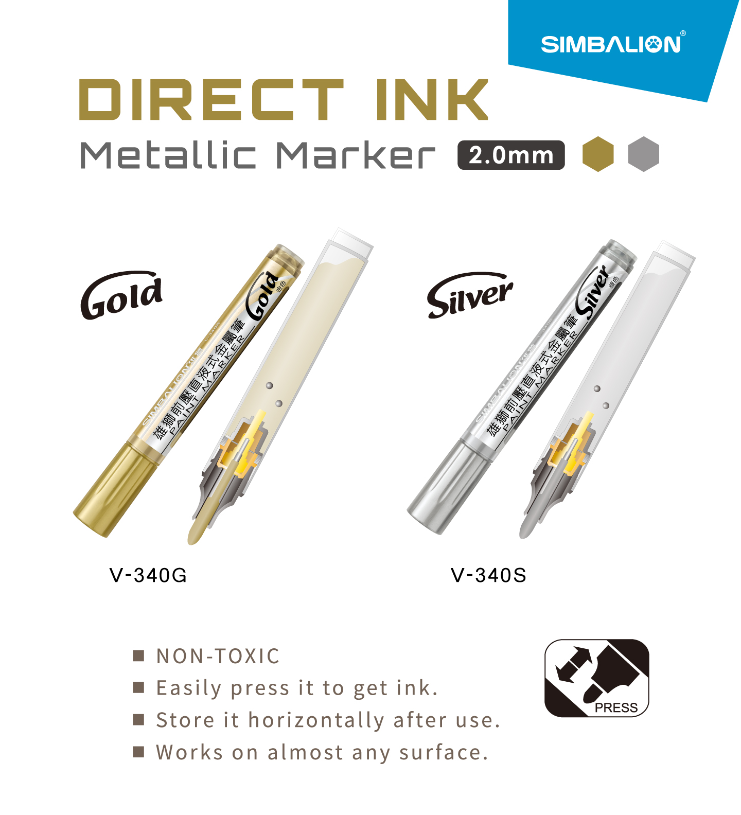 V340 Direct Ink Metallic Marker - SIMBALION
